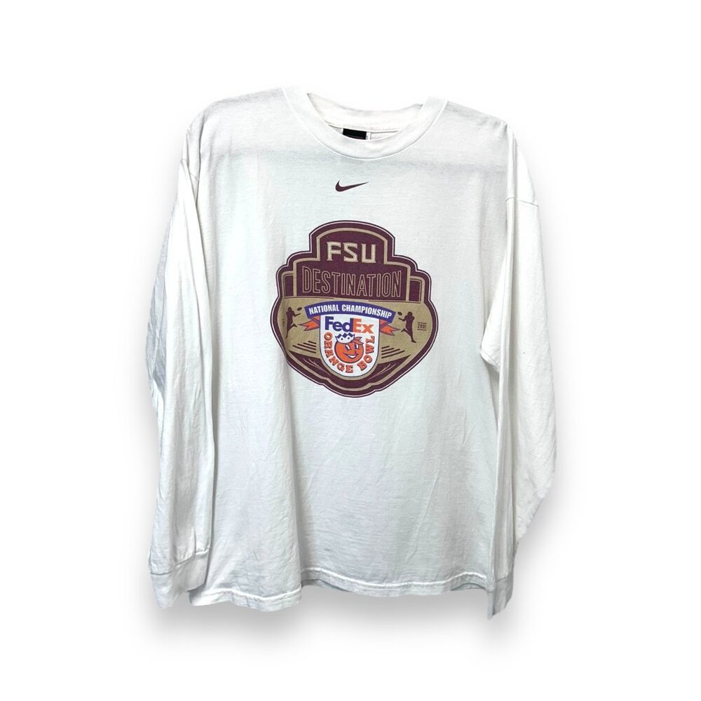 VTG Nike Team FSU Destination National Championship T-Shirt White Long Sleeve L